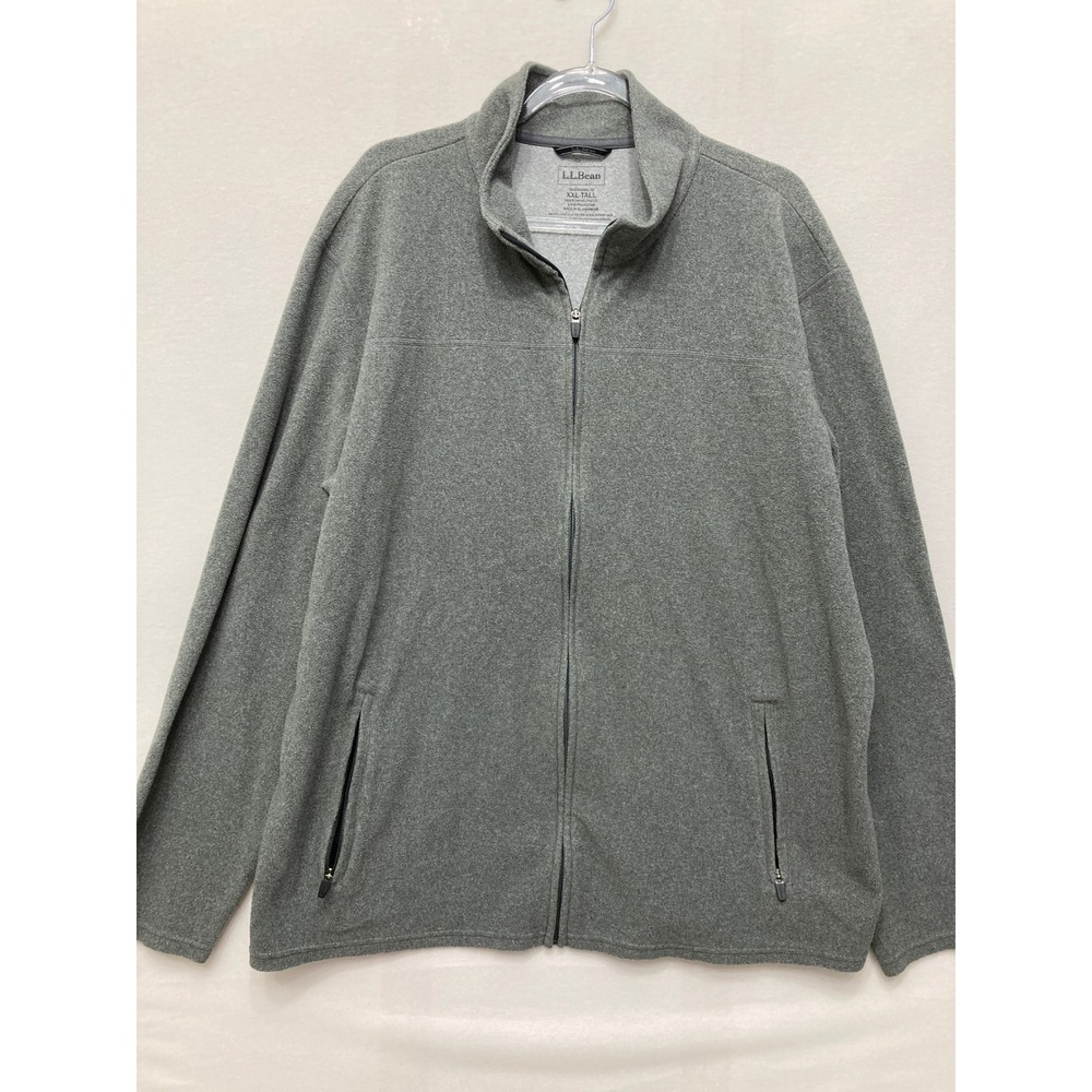 LL Bean Mens XXL Tall  Fleece Full Zip Jacket Gray Outdoor Hiking Casual